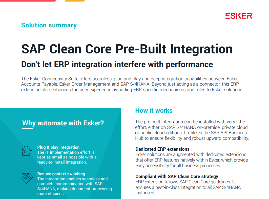 sap clean core pre-build integration with esker overview